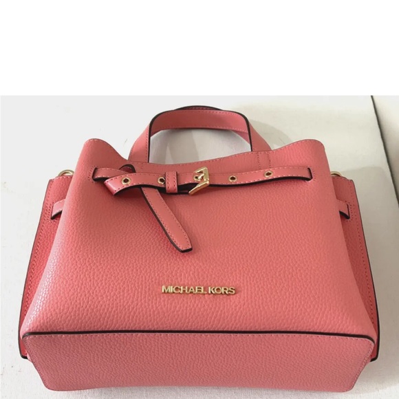 New Michael Kors Emilia Small Satchel Pebble Leather Grapefruit - Picture 2 of 6